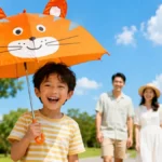 Payung anak motif karakter lucu dengan proteksi UV untuk liburan keluarga