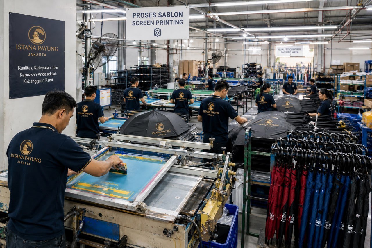 Proses Sablon Screen Printing di Istana Payung