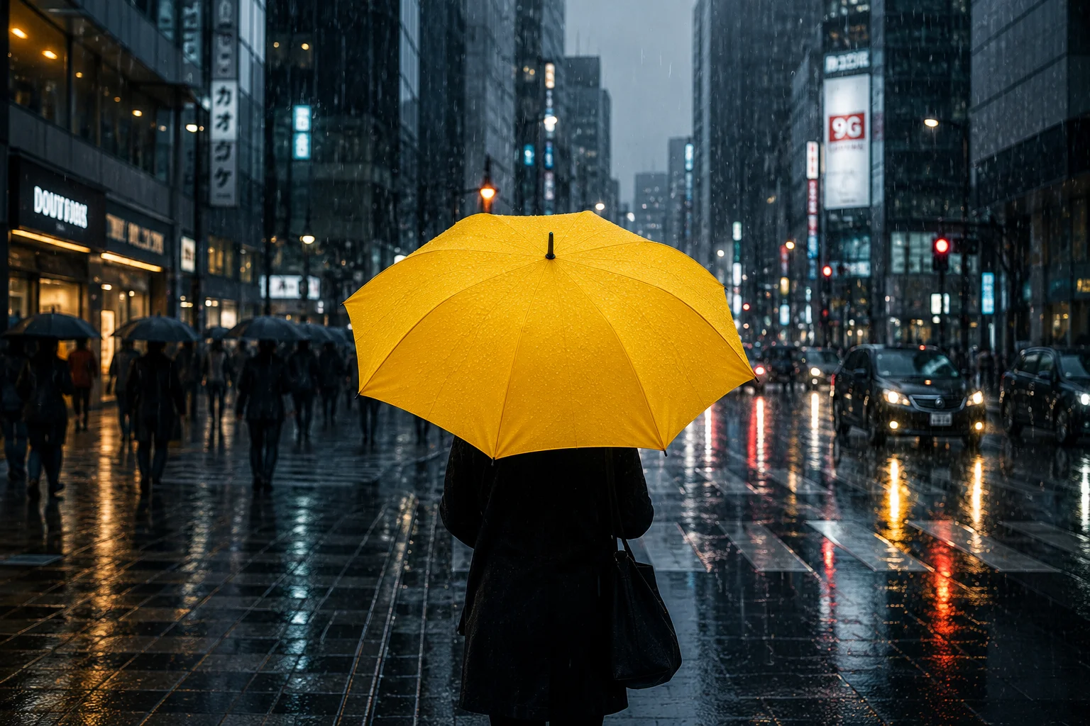 Payung promosi warna kuning dengan visibilitas tinggi saat hujan