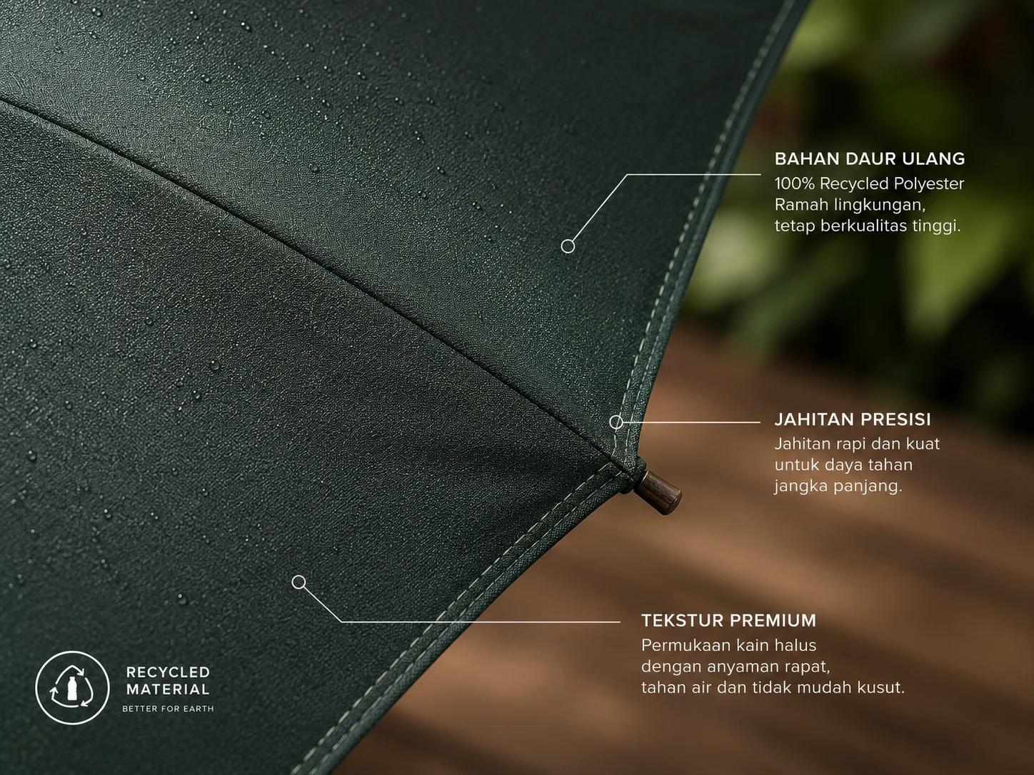 Tekstur kain payung dari material polyester daur ulang