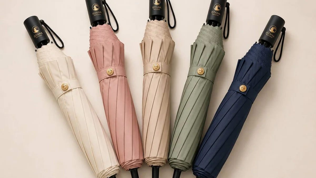5 pilihan warna payung golf elegan untuk wedding: ivory, dusty rose, champagne, sage green, dan navy