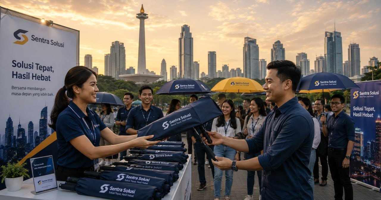 Payung promosi custom di event perusahaan Jakarta
