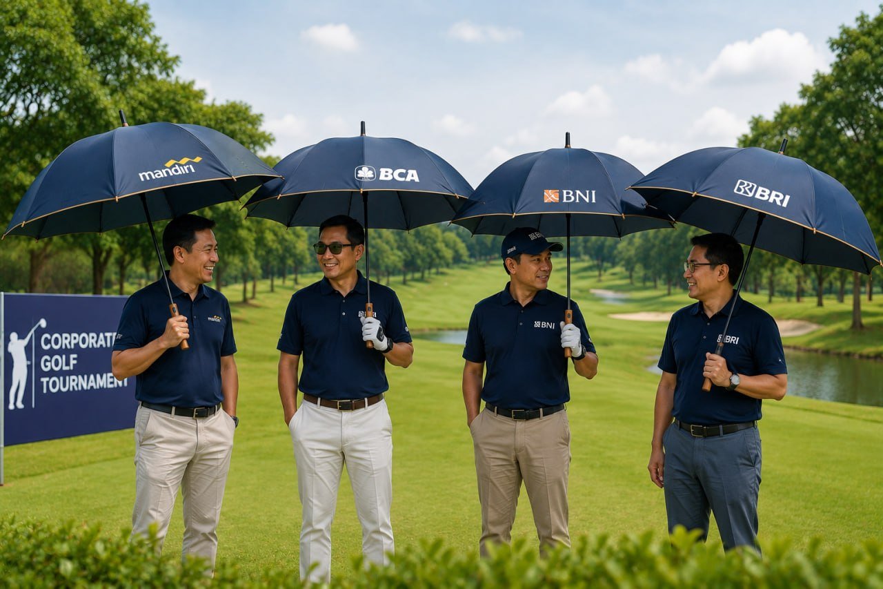 event turnamen golf corporate dengan payung custom berlogo