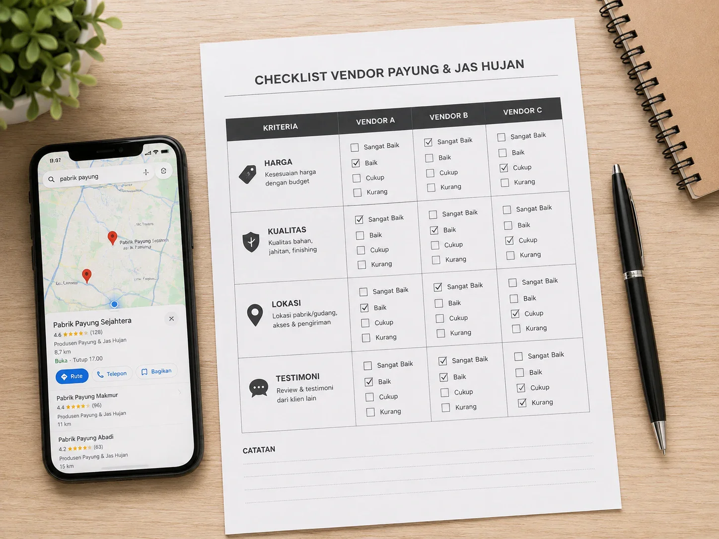 Checklist Vendor Grosir Payung