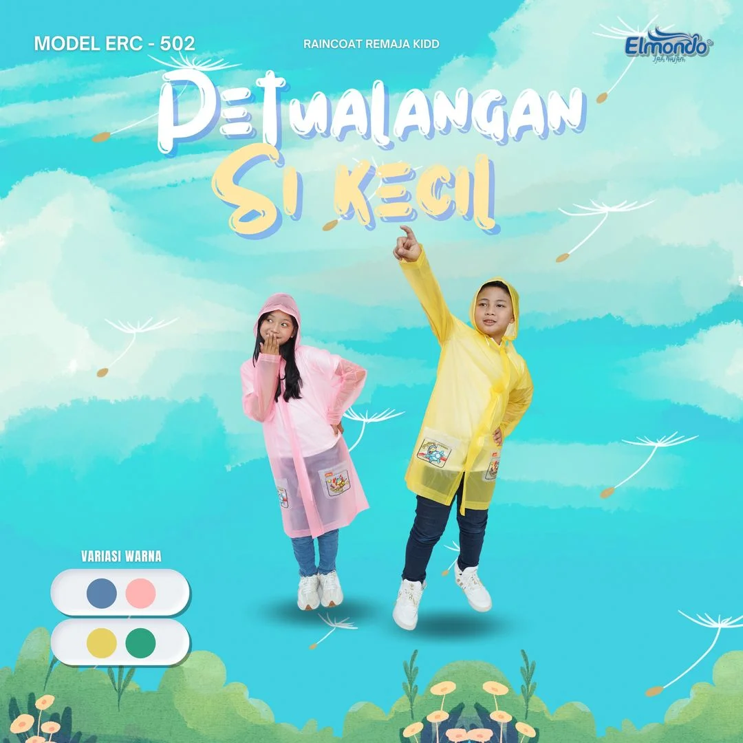 Anak Memakai Jas Hujan Setelan saat Musim Hujan