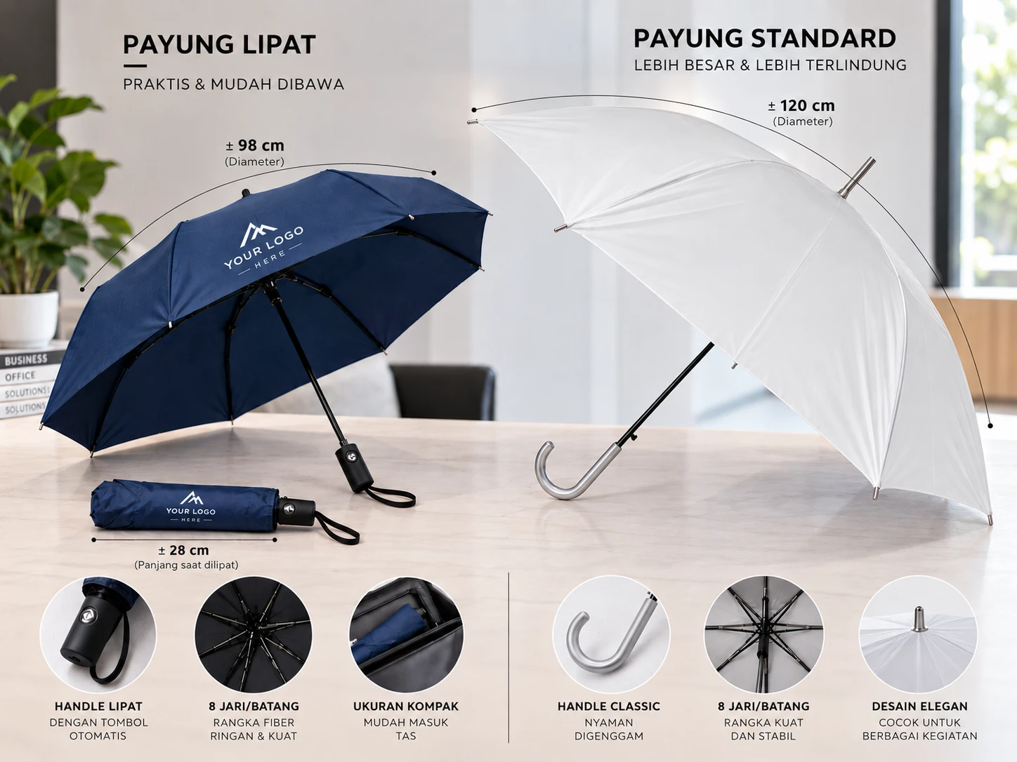 Perbandingan Payung Lipat dan Standard untuk Souvenir Kantor