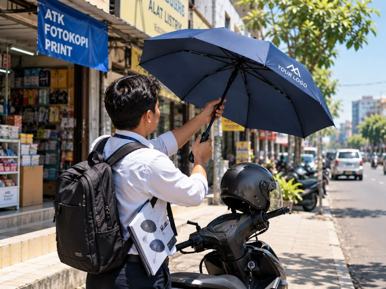 Tim Lapangan Membawa Payung Lipat Anti UV Berlogo